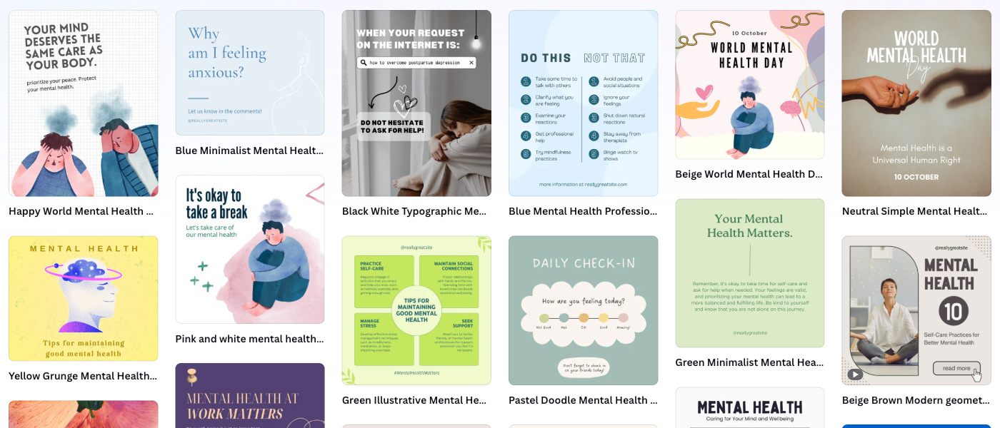 Canva: 20 000+ готовых шаблонов для mental health контента